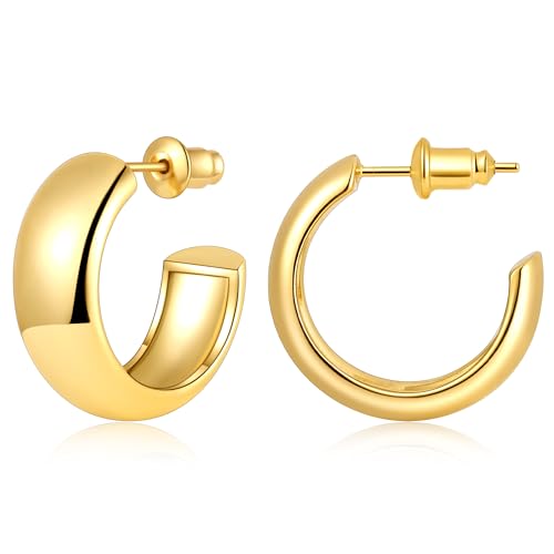 Gamicy Small Gold Hoop Earrings for Women with 925 Stering Silver Post | 14K Gold Plated Hoop Earrings for Women Trendy, Chunky Lightweight Hoops Earrings - color: Gold, size: 20MM