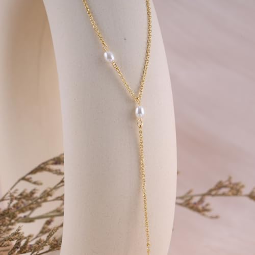 Gold Necklace for Women, Dainty Long Necklace 14k Gold Plated Lariat Long Necklaces for Women Trendy Simple Statement Drop Necklace Fashion Body Chain Prom Jewelry Gold Accessories - color: 4-Silver