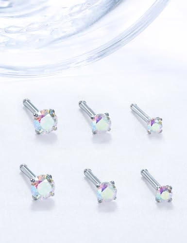 18G 20G 22G Stainless Surgical Steel Titanium Nose Rings Studs for Women L Shaped Nose Rings Screw Nose Studs Nostrial Piercing Jewelry for Women Men Silver Gold Black - style: 18G/AB CZ/Straight/Titanium