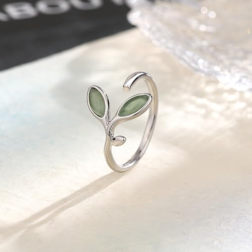 Adjustable Leaf Stackable Rings for Women Cubic Zirconia Stones Blue Leaves Purple Flower Open Band Stacking Finger Sliver Rings Fashion Plant Floral Aesthetic CZ Jewelry - color: stone leaf