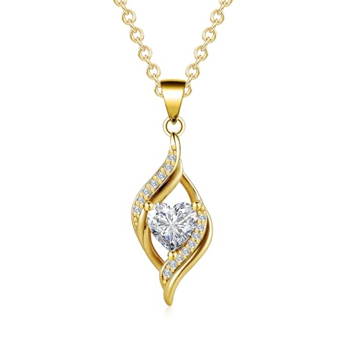 Birthstone Necklace for Women, 14K Gold Plated Heart Cubic Zirconia Pendant, Dainty Birthstone Jewelry Necklace Gifts for Birthday, Valentine’s Day Mother's Day - color: April-Diamond