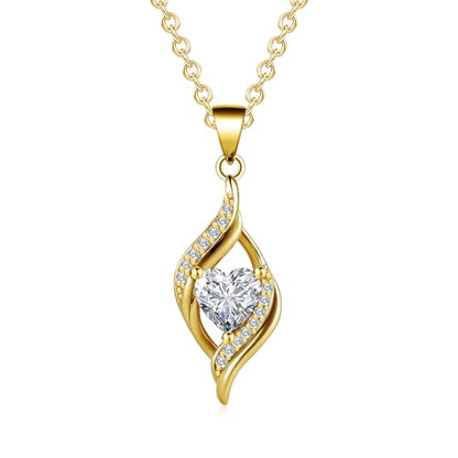 Birthstone Necklace for Women, 14K Gold Plated Heart Cubic Zirconia Pendant, Dainty Birthstone Jewelry Necklace Gifts for Birthday, Valentine’s Day Mother's Day - color: April-Diamond