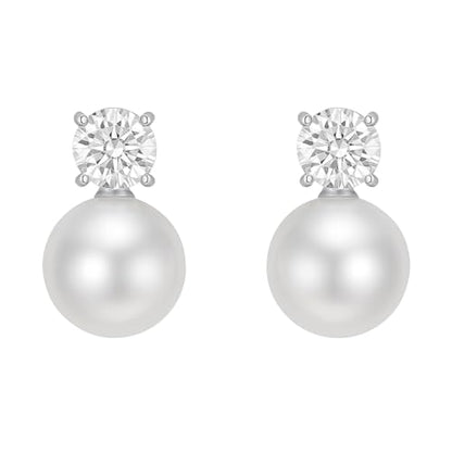 Pearl Clip on Earrings for Women - 14K Gold Silver Plated Cubic Zirconia Non Pierced Ear Clips Jewelry Gifts for Wedding Bridal Party Gifts - color: Silver-10mm