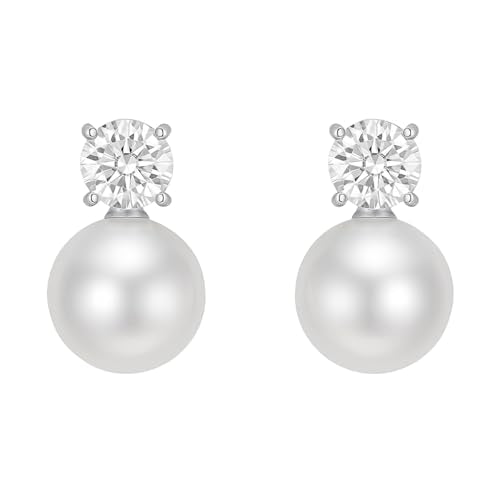 Pearl Clip on Earrings for Women - 14K Gold Silver Plated Cubic Zirconia Non Pierced Ear Clips Jewelry Gifts for Wedding Bridal Party Gifts - color: Silver-10mm