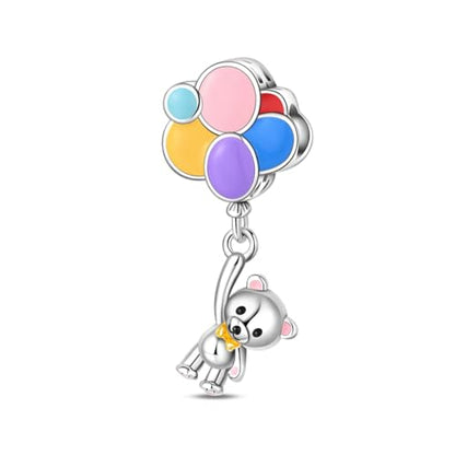 LNQOBU 925 Sterling Silver Charms for Bracelets Necklaces,5A Cubic Zirconias Evil Eye Dangle Beads Charms Jewelry Gift for Women (With one Spacer Beads Charms) - style: Colorful Balloon Bear Beads