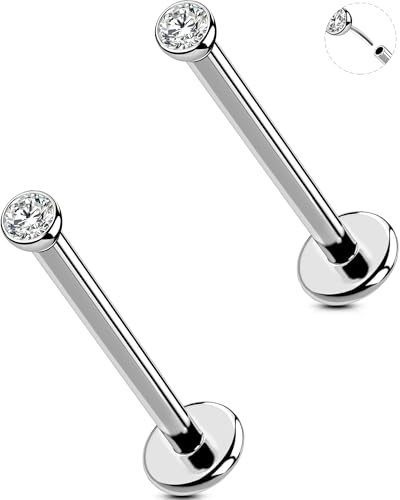 2Pcs Silver 20G/18G/16G Threadless Nose Stud Flat Back Earrings 316L Surgical Steel CZ Daity Nose Helix Cartilage Tragus Conch Labret Medusa Monroe Piercing Jewelry-Multiple Sizes & Gauges - size: 2PCS, 16g 12mm, 1.5mm CZ