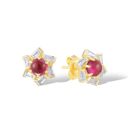 Santuzza Sterling Silver Gemstone Flower Earrings for Women - color: [A]Orchid-Red