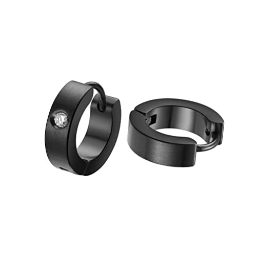 Small Huggie Hoop Earrings for Women - color: Brushed Black Cubic Zirconia
