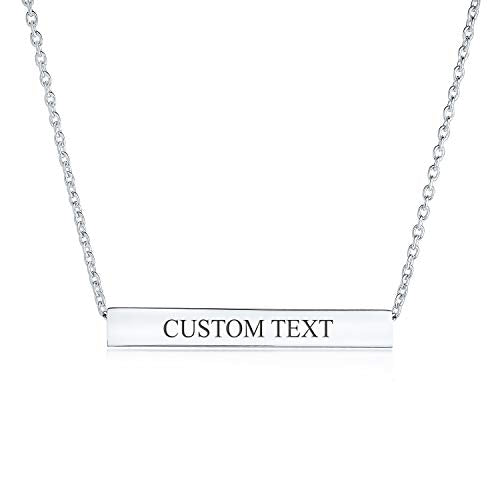 Bling Jewelry Personalized Message Initials Simple Geometric Minimalist Engravable 3 Sided Tube Horizontal Bar Name Plated Pendant Necklace For Women Teen .925 Sterling Silver - color: Silver Engrave