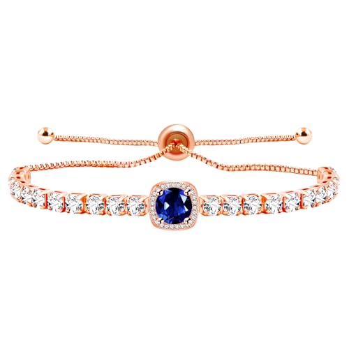 Sparkling CZ Tennis Bracelets for Women, Birthstone Slider Bolo Bracelets Trendy Birthday Valentine's Day Jewelry for Women Lady - color: Dark Blue