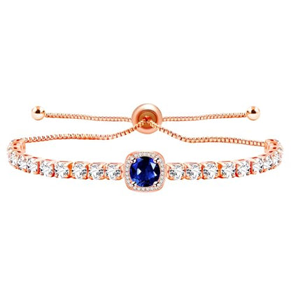 Sparkling CZ Tennis Bracelets for Women, Birthstone Slider Bolo Bracelets Trendy Birthday Valentine's Day Jewelry for Women Lady - color: Dark Blue