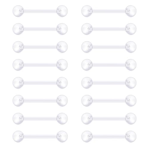 VCMART 14G Plastic Tongue Rings Plastic Nipple Rings for Surgery Clear Tongue Ring Nipple Piercings Glow in Dark Flexible Acrylic Straight Barbell Piercing Retainer for Work Sports 12/14/16/18MM - color: A3 -14mm