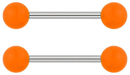 Forbidden Body Jewelry 14g 16mm (5/8 Inch) Hypoallergenic Titanium Double Ball Nipple & Tongue Ring Barbells - style: Orange