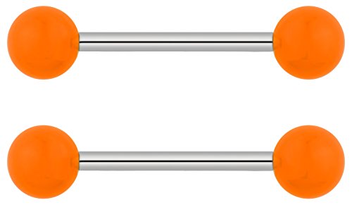 Forbidden Body Jewelry 14g 16mm (5/8 Inch) Hypoallergenic Titanium Double Ball Nipple & Tongue Ring Barbells - style: Orange
