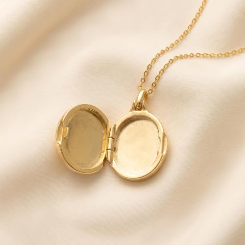 YOUFENG Love Heart Locket 14K Gold-Filled Oval Circle Rectangle Lockets that Hold Pictures Floral Patterns Necklace for Women - style: Gold Oval