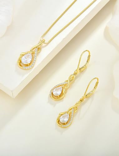 STARCHENIE Infinity Teardrop Necklace for Women 925 Sterling Silver Pendant Birthstone Jewelry - color: Gold-04-Apr-Diamond