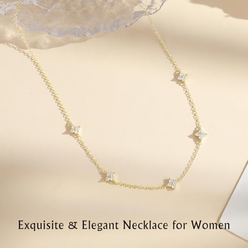 Yowivon Layered Gold Necklaces for Women, Dainty 14K Gold Plated Pendant Necklace, Non Tarnish Cubic Zirconia Stack Choker Necklace, Adjustable Hypoallergenic Trendy Jewelry Gift for Her - style: Gold-Four-Leaf Flowers