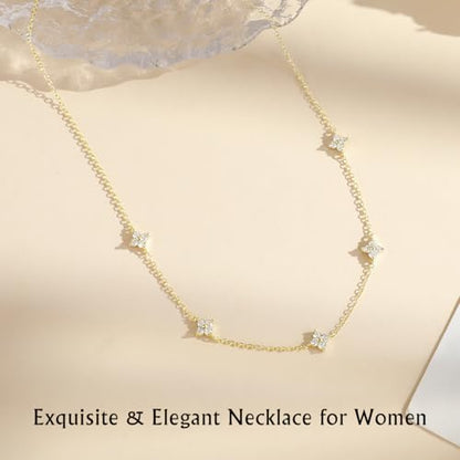 Yowivon Layered Gold Necklaces for Women, Dainty 14K Gold Plated Pendant Necklace, Non Tarnish Cubic Zirconia Stack Choker Necklace, Adjustable Hypoallergenic Trendy Jewelry Gift for Her - style: Gold-Four-Leaf Flowers