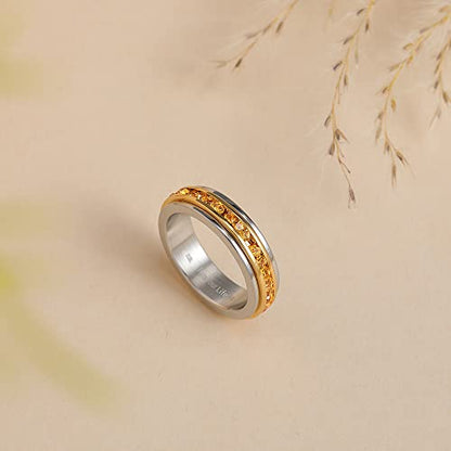 Muses Art Design Fidget Rings, Anxiety Rings, Spinner Rings, Band Rings with Birthstone, Stainless Steel, Women and Men, Meditation Rings, Thumb Rings, Stress Relieving and Anxiety Reducing - color: November - Topaz