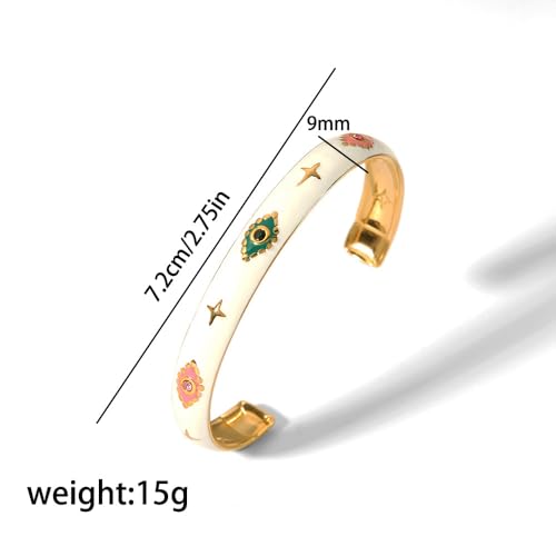 Evil Eye Bracelets, 18k Gold Trendy Stainless Steel Boho Bangle Bracelet For Women Enamel Adjustable Cute Love Luxurious Jewelry Gift - style: White Colorful Evil Eye