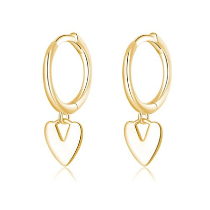 Reffeer Solid 925 Sterling Silver Small Love Heart Drop Earrings Hoop for Women Teen Girls Heart Hoop Earrings Huggie - color: B-Yellow
