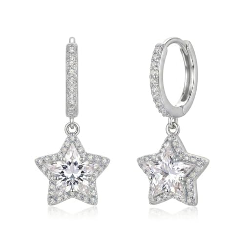 Sonateomber Christmas Tree Dangle Small Gold Hoop Earrings for Women, Cute Sparkly CZ Rhinestone Maple Clover Leaf Drop Earings Thanksgiving Holiday Accessories Fashion Jewelry Gift - color: Silver Star