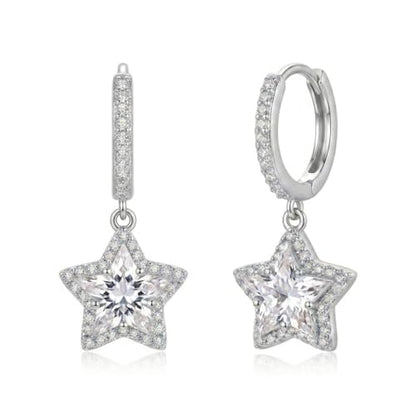 Sonateomber Christmas Tree Dangle Small Gold Hoop Earrings for Women, Cute Sparkly CZ Rhinestone Maple Clover Leaf Drop Earings Thanksgiving Holiday Accessories Fashion Jewelry Gift - color: Silver Star