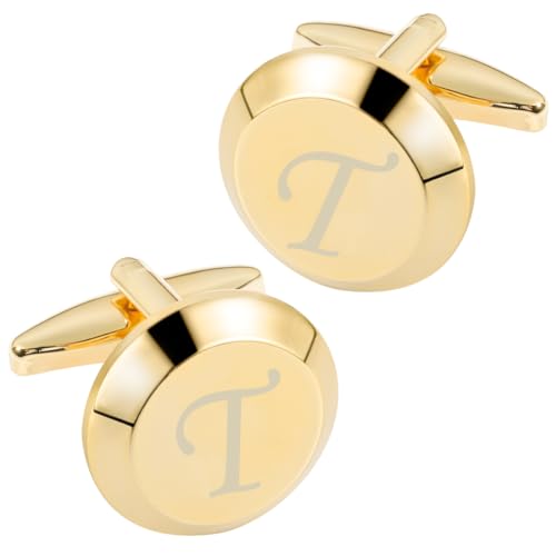 GWD Cufflinks for Men Stainless Steel Initial Cuff Links Alphabet Letter A-Z Groom Father Gift - style: T