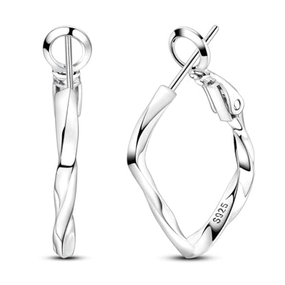 NARMO 925 Sterling Silver Earrings for Women Hypoallergenic Hoop Earrings - color: Twisted Square