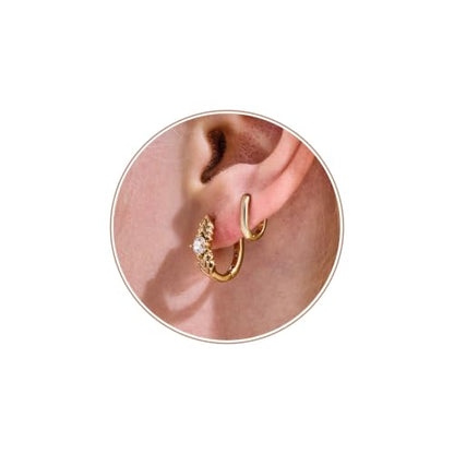JINEAR 2 Pairs Gold Hoop Earrings for Women Dainty Huggie Earrings Set | 14K Gold Plated Cubic Zirconia Hypoallergenic Lightweight Waterproof Cartilage Hoop Earrings Trendy Jewelry Gift - color: Feather Zircon&Pockets