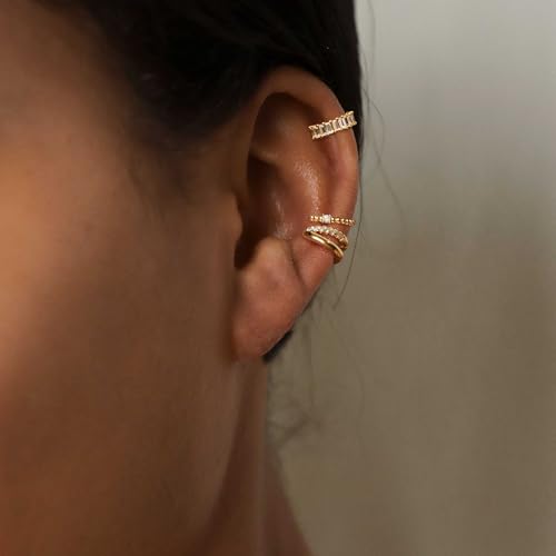 Ear Cuff Earrings for Women Non Piercing,Dainty 14K Gold Plated Chain Cartilage Earrings Set Gold Statement Cuff Earring Stack Fashion Cartilage Earrings for Women Trendy Gold Jewelry - color: ear cuff3-Gold