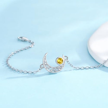 Moon Bracelet for Women 925 Sterling Silver Moonstone/Birthstone Moon Bracelet Butterfly/Dragonfly Bracelet Celtic Moon Butterfly Dragonfly Jewelry Gifts for Women - style: 11-Nov Birthstone