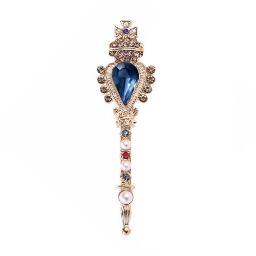 Brooches for Women,Vintage Style Royal Scepter Brooch with Red Crystal, Pearl and Colorful Accents For women - color: Ink blue
