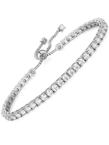 CYW 2mm/3mm All Moissanite Tennis Bracelet for Women, Solid 925 Sterling Silver, 5.5-7.5inch (14-19cm), with 2cm Adjustable Chain Extender, Birthday Anniversary Valentines Mothers Day Ideal Gift - color: 3mm - White Gold, size: 5.9 Inches