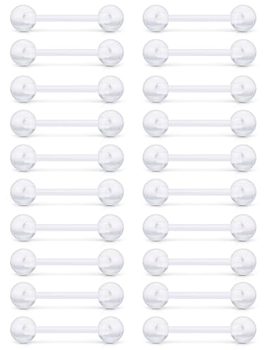 16G 14G Plastic Nipple Piercing Tongue Rings Flexible Acrylic Straight Tongue Ring Nipple Barbell Pregnancy Belly Ring Retainer Piercing Jewelry for Surgery Sport Women Men - color: Clear-14G(1.6mm)-14mm Bars/5mm Balls
