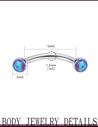 Jenxnjsjo F136 Titanium 16g 6/8/10mm Opal Eyebrow/Rook/Snug/Vertical-Labret/VCH/Snake-Eyes/Anti-Tragus/Christina/Daith/Belly-Button/Bridge/Hood/Surface Curved Barbell Piercing Jewelry for Women Men - color: Purple Opal, size: 6 mm