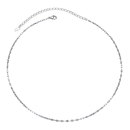 Ladytree S925 Sterling Silver Dainty Simple Choker Necklace,Rolo Chain,Adjustable 13 inches to 16 inches - style: 04_Lace Chain Choker