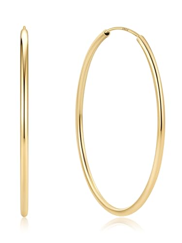 ChicSilver 925 Sterling Silver Hoop Earrings for Women Hypoallergenic, Lightweight Large Gold Plated Silver Hoop Earrings, Endless Hoops Earring 20/30/40/50/60/70MM - color: A. High Polished Gold, size: 50mm
