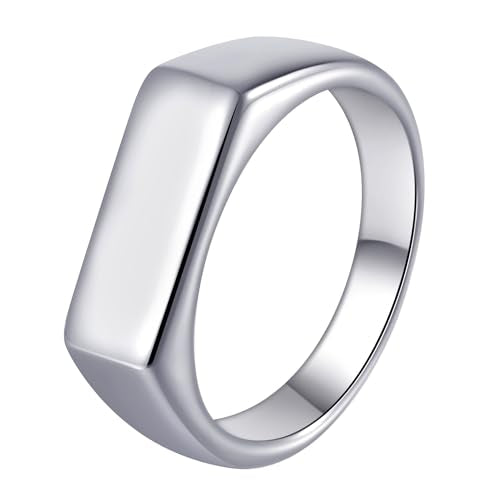 Mens Stainless Steel Plain Signet Rings 4/7/10/14MM Rectangular Pinky Rings | High Polish Classic Blank Thumb Rings, Everyday Comfit Wear, Gift for Men - color: Silver07