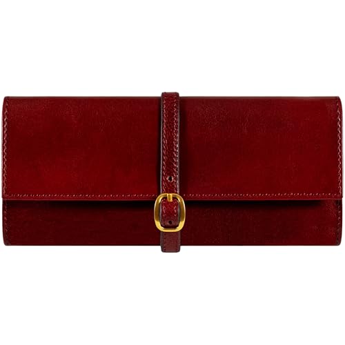 Time Resistance Leather Jewelry Roll - Full Grain Leather Travel Jewelry Case - Jewellery Organizer Made in Italy (Red) - color: Red