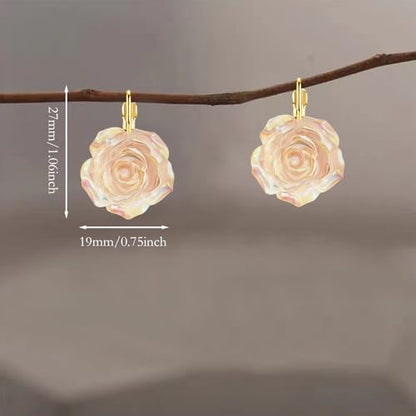 Handmade Bohemian Aesthetic Dainty Acrylic Flower Petal Leverback Earrings Sparkly 14K Gold Floral Dangle Drop Earrings for Women - color: Orange