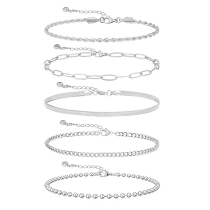 6 PCS Gold Ankle Bracelets for Women, 14k Plated Gold Layered Anklet Set Waterproof Herringbone Paperclip Beaded Figaro Cuban Link Chain Beach Stackable Anklet Bracelet Jewelry Gift for Women - style: 5Pcs-A0142 Ankelt Set-SL