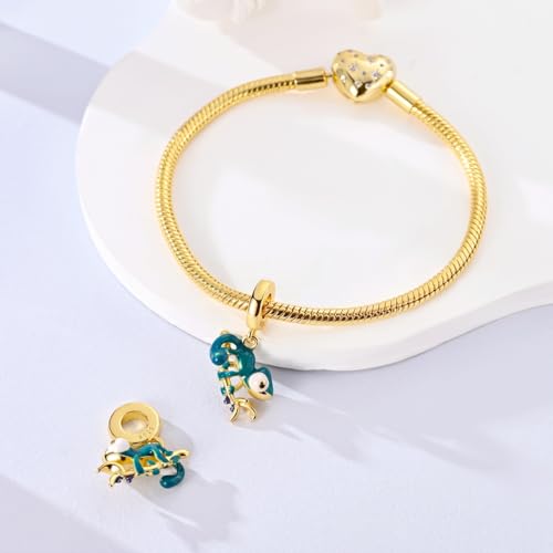 14K Gold Plated Charms for Bracelets Necklace Star Moon Cross Beads Woman | 925 Sterling Silver Charms Butterfly Cute Cat Dog Evil Eye Lucky Bracelet Beads Aesthetic Peandant Jewelry Gift for Mom - color: gold chameleon