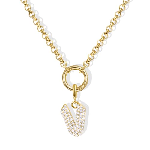 KissYan Custom Charm Necklaces for Women, 14K Gold Plated Initial Letter Pendant Box Chain Necklace Dainty Jewelry Gift - style: Gold V