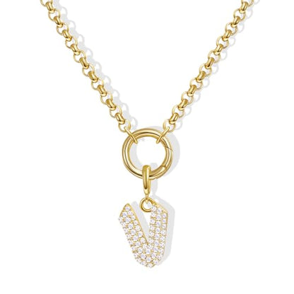 KissYan Custom Charm Necklaces for Women, 14K Gold Plated Initial Letter Pendant Box Chain Necklace Dainty Jewelry Gift - style: Gold V