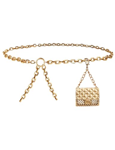 BEMYLV Mini Chain Belt Purse Gold Waist Bag for Women Fashion Fanny Pack | Trendy Detachable Waist Purse Cute Bag for Dresses Jeans - color: Bright Gold