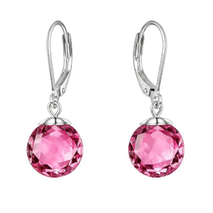 Pearl Leverback Earrings for Women Dangle Round Gemstone Earrings Birthstone Jewelry Gift Anniversary for Her - color: 10 October birthstone