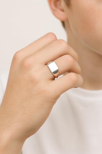Minimalist Sterling Silver Signet Ring for Men Women – Solid 925 Silver Rectangle Band, Modern Everyday Jewelry
