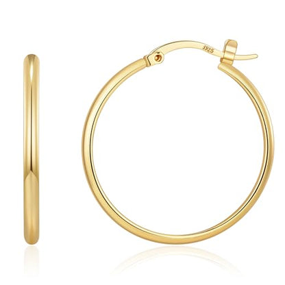 3mm Wide Large Hoop Earrings for Women Hypoallergenic 925 Sterling Silver Post Gold Earrings Lightweight Silver Hoop Earrings Oversize Big Gold Hoops 30/40/50/60MM - color: Gold, size: 20mm