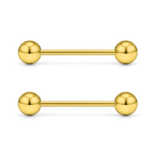 16G 14G Surgical Steel Tongue Rings Nipple Rings Industrial Piercing Jewelry Set Multi Size Straight Barbells 12mm 14mm 16mm 19mm 22mm 28mm 32mm 35mm 38mm 40mm 45mm for Women Men - color: goldtone, size: 16g,bar length 16mm